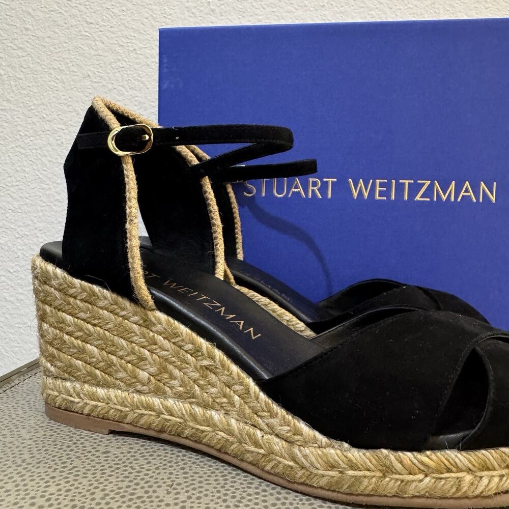 Stuart Weitzman Mirela II Espadrille Wedge Black Size 11 - Picture 3 of 16